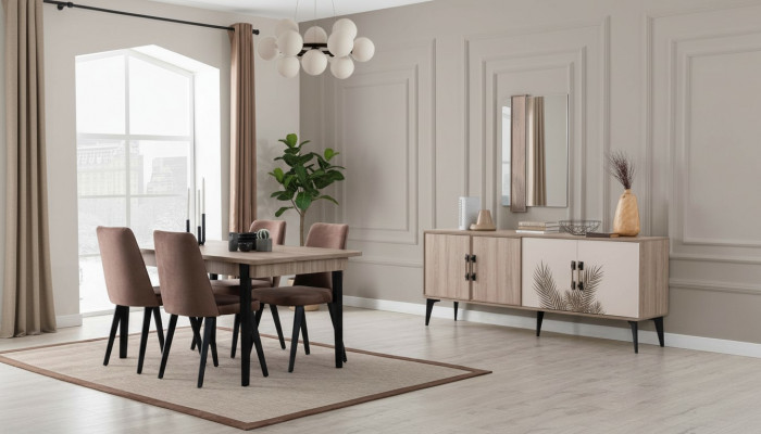 Braun Iesszëmmer Garnitur Luxus Iessdësch 4x Still Sideboard Spigel