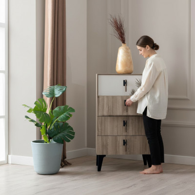 Schlofkummer Miwwelen Hellbrong Héichkommod Designer 4-fach Dieren Kommod