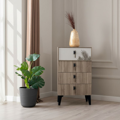 Schlofkummer Miwwelen Hellbrong Héichkommod Designer 4-fach Dieren Kommod