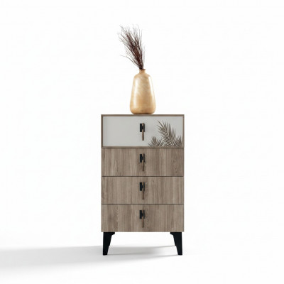 Schlofkummer Miwwelen Hellbrong Héichkommod Designer 4-fach Dieren Kommod