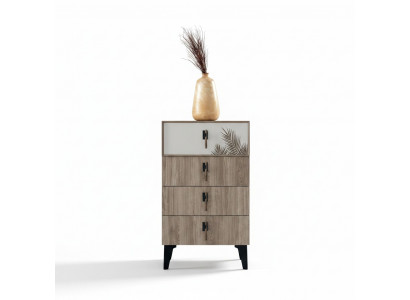 Schlofkummer Miwwelen Hellbrong Héichkommod Designer 4-fach Dieren Kommod