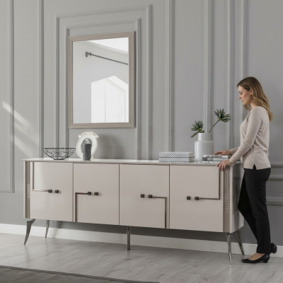Modernt Iesszëmmer Set Designer Sideboard 4-dièrege Luxus Spigel 2-deelech