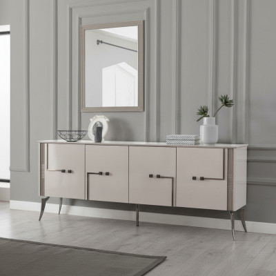 Modernt Iesszëmmer Set Designer Sideboard 4-dièrege Luxus Spigel 2-deelech