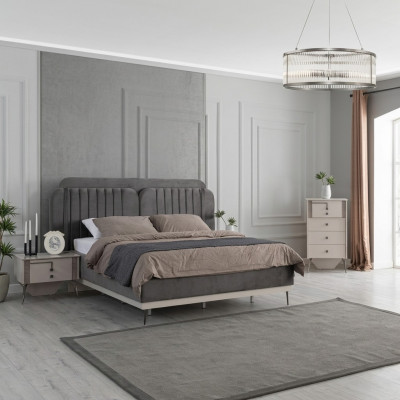 Schlofzëmmer Modernes Set Gro Bett fir zwee 2x Design Nuetsdëscher 3 Deeler