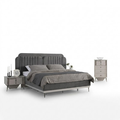 Schlofzëmmer Modernes Set Gro Bett fir zwee 2x Design Nuetsdëscher 3 Deeler