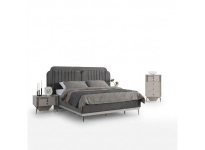 Schlofzëmmer Modernes Set Gro Bett fir zwee 2x Design Nuetsdëscher 3 Deeler