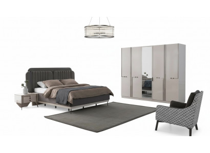 Modern Schlofzëmmer Set duebel Bett Nuetsschränk Kleederschaf Luxus