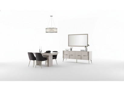 Al Wäiss Iesszëmmer Garnitur Groussen Iessdësch 4x Stëfter aus Textil Sideboard