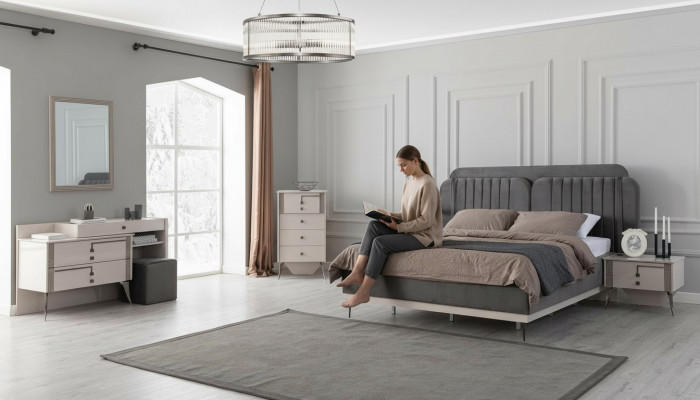 Schlofzëmmer komplett Garnitur Bett 2x Nuetsdëscher Miwwel Luxus 7st.