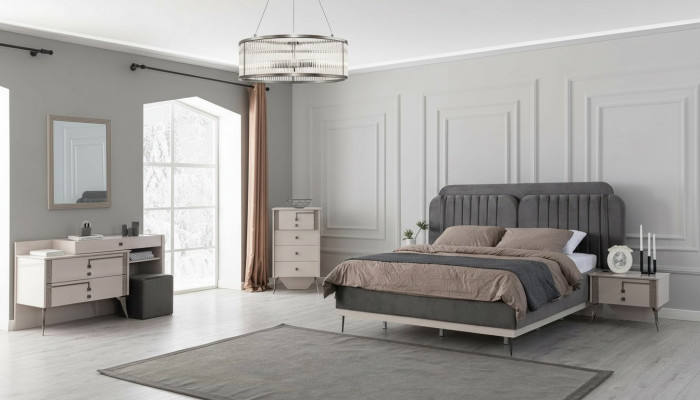 Schlofzëmmer komplett Garnitur Bett 2x Nuetsdëscher Miwwel Luxus 7st.