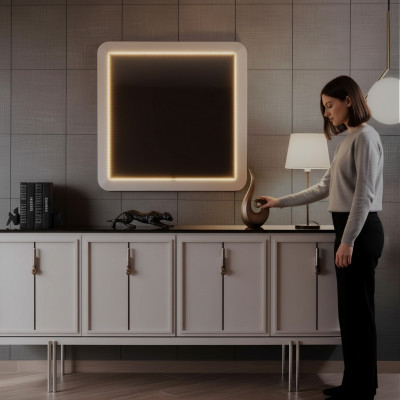 Modern Iesszëmmer Set Brongen Sideboard Quadratesche Spigel 2tlg Set