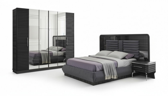 Polsterbett Holz Nuetsdëscher Kleederschaf Designer Schlofzëmmer Set