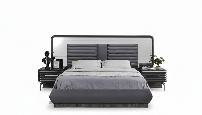 Grau Schlofzëmmer-Sets Duebelbett 2x Nuetsdëscher Mat Schiefen