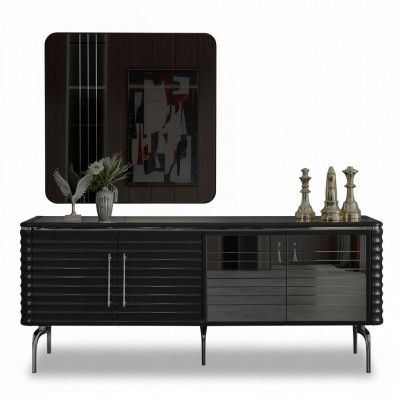 Stilvoll Iesszëmmer Garnitur Luxus Schwaarz Sideboard Spigel Holzmiwwel
