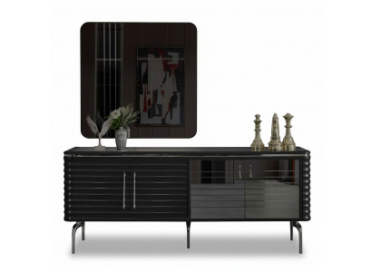 Stilvoll Iesszëmmer Garnitur Luxus Schwaarz Sideboard Spigel Holzmiwwel