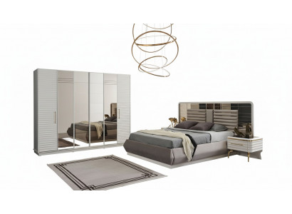 Modern Duebelbett 2x Nuetsdëscher Kleederschaf Schlofzëmmer Set 4 Deeler