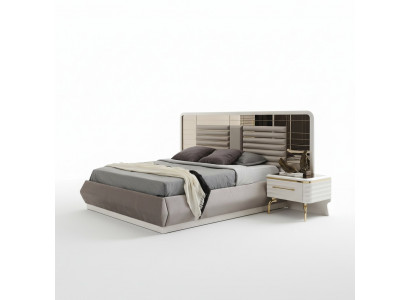 Modern Schlofzëmmer Miwwelen Designer Duebelbett 2x Holz Nuetsdëscher 3tlg
