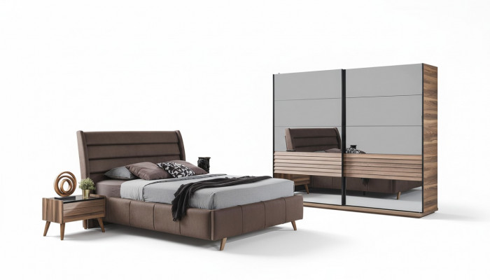 Modern Schlofzëmmer Miwwelen Polster Duebelbett Holz Nuetsdëscher Schaf