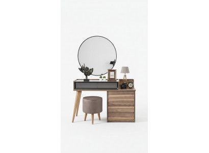 Braune Holz Schminktisch mat Ronnspigel Designer Schlofzëmmer 2-teilgt Set Konsol.