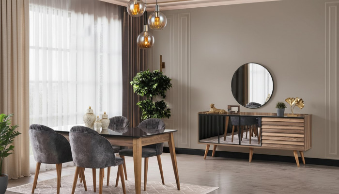 Komplett brong Iesszëmmer Garnitur Iessdësch 4x Still Säitenschaf 7tlg