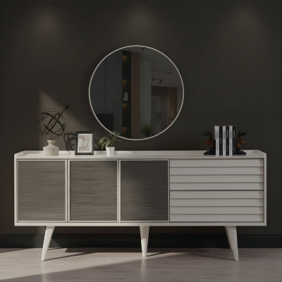 Wäisst Sideboard Luxusäregen Rondspigel Designer Holzmiwwelen 2-teil Set Neit