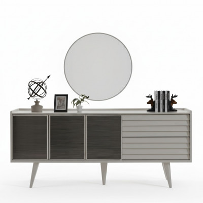 Wäisst Sideboard Luxusäregen Rondspigel Designer Holzmiwwelen 2-teil Set Neit