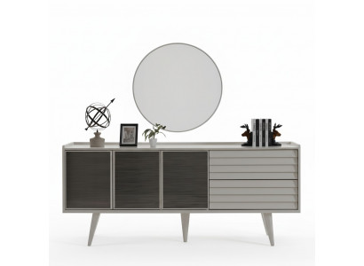 Wäisst Sideboard Luxusäregen Rondspigel Designer Holzmiwwelen 2-teil Set Neit