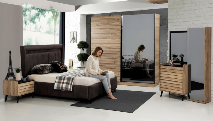 Schlofzimmer Miwwelen Designer Polsterbett 2x Nuetsstill Komoud