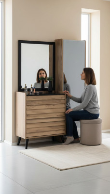 Brongen Héichkommode mat Spigel Designer Schlofzëmmer Konsol 2 Deeler Set