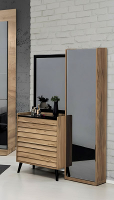 Brongen Héichkommode mat Spigel Designer Schlofzëmmer Konsol 2 Deeler Set