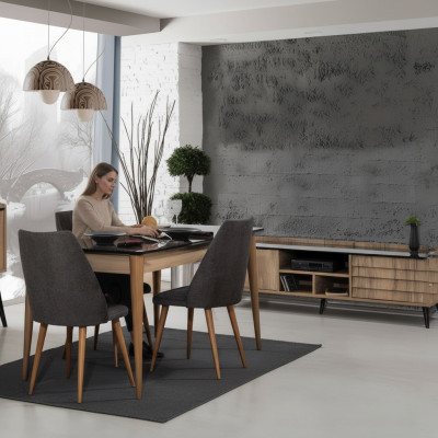 Iesszëmmer Grupp Designer brongen Iessdësch 4x schwaarz gepolstert Still.