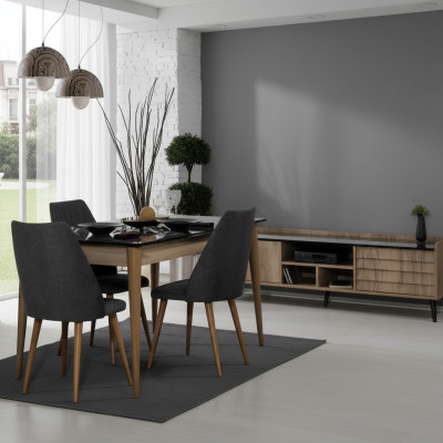 Iesszëmmer Grupp Designer brongen Iessdësch 4x schwaarz gepolstert Still.