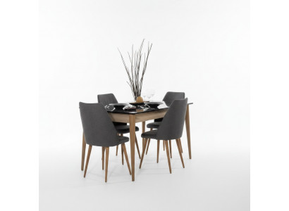 Iesszëmmer Grupp Designer brongen Iessdësch 4x schwaarz gepolstert Still.