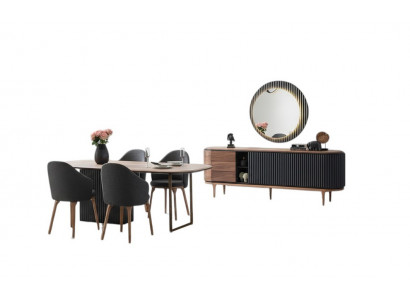 Grouss Iesszëmmer Garnitur Designer Iessdësch 4x Polstersstill Kommodë