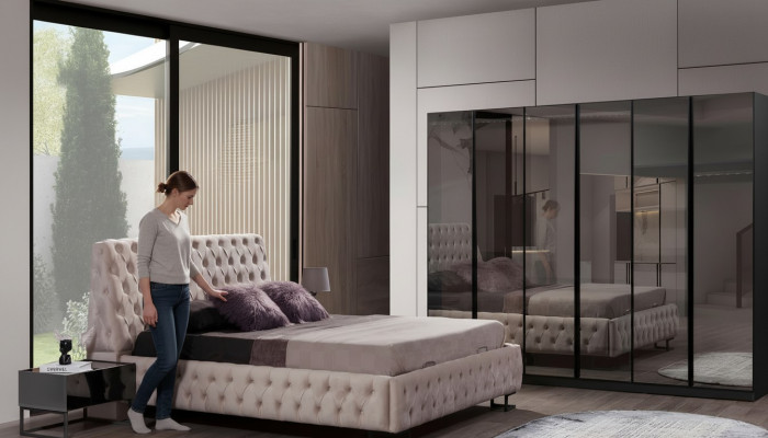 Luxuriéis Schlofzëmmer Set Designer Miwwelen Luxus Bett Holz Schaf