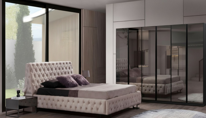 Luxuriéis Schlofzëmmer Set Designer Miwwelen Luxus Bett Holz Schaf