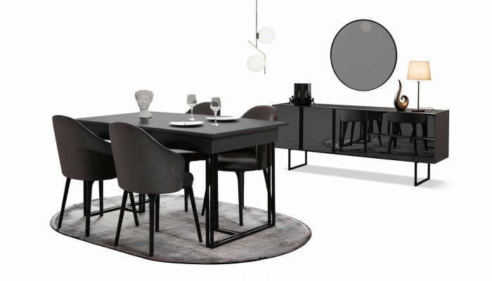 Schwaarz Edel Iesszëmmer Holzmiwwelen Designer Iessdësch Schief Stullën