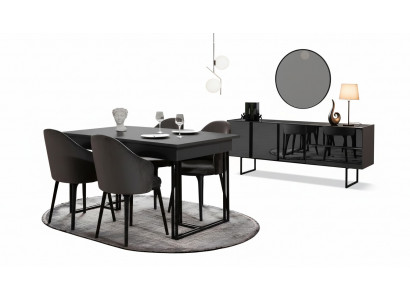 Schwaarz Edel Iesszëmmer Holzmiwwelen Designer Iessdësch Schief Stullën