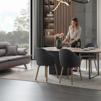 Designer Iesszëmmer-Garnitur Modern Braun Still Holz Iessdësch 5-deel Set