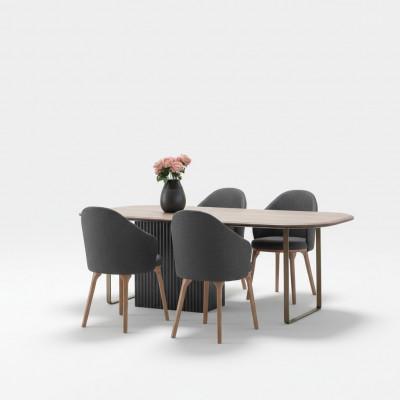 Designer Iesszëmmer-Garnitur Modern Braun Still Holz Iessdësch 5-deel Set