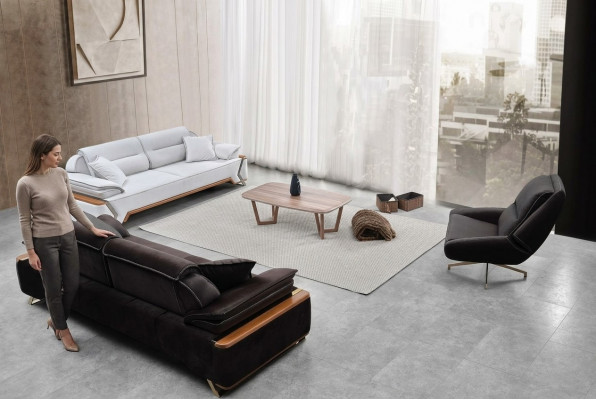 Schwaarz-wäiss Sofa Set 2x Dreesëtzer Luxus Sessel Stilvoll Couchen
