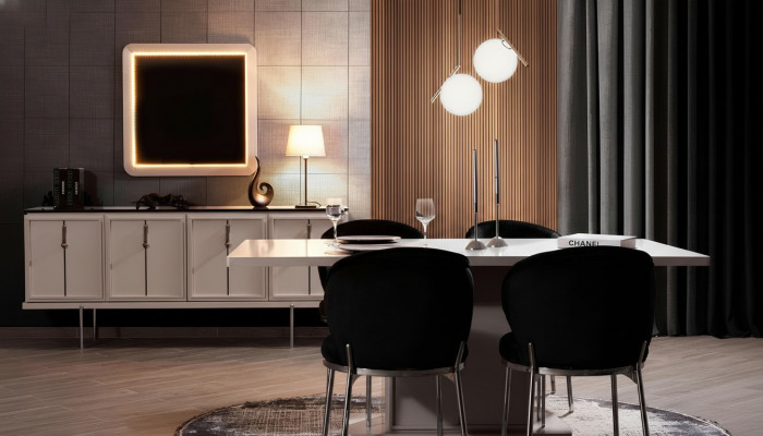 Iesszëmmer Garnitur Modernen Set Iessdësch 4x Polsterstill Sideboard 7tlg