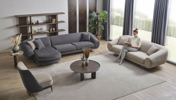 Wunnenzëmmer Luxus Set Ecksofakombinatioun - L-Form 3+1 Sëtz Couchtisch Beistelltisch