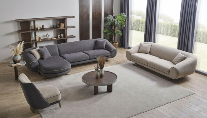 Wunnenzëmmer Luxus Set Ecksofakombinatioun - L-Form 3+1 Sëtz Couchtisch Beistelltisch