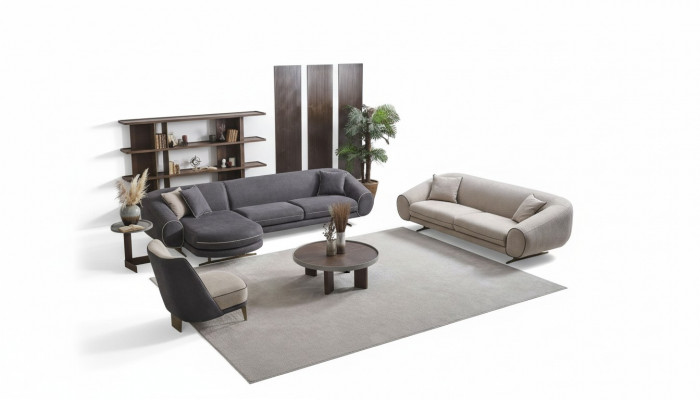 Wunnenzëmmer Luxus Set Ecksofakombinatioun - L-Form 3+1 Sëtz Couchtisch Beistelltisch