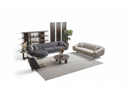 Wunnenzëmmer Luxus Set Ecksofakombinatioun - L-Form 3+1 Sëtz Couchtisch Beistelltisch