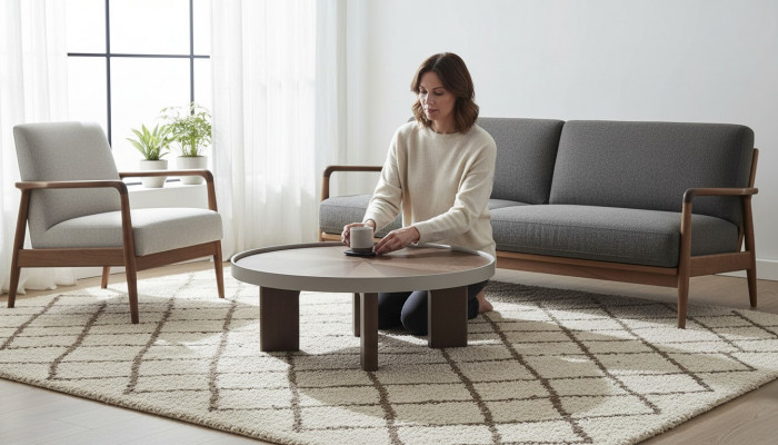 Braunen Wunnzëmmer Ronde Couchtisch Designer Holzdësch Ronndëscher Nei