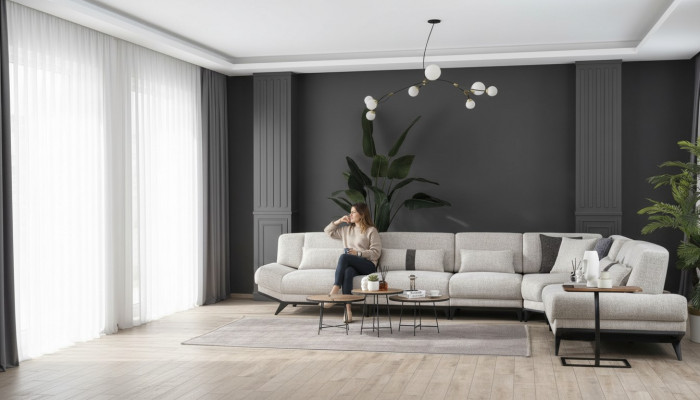 Wäiss Wunnzëmmer Garnitur Eckcanapé L-Form Couch Säitentafel Canapé 2-deelech