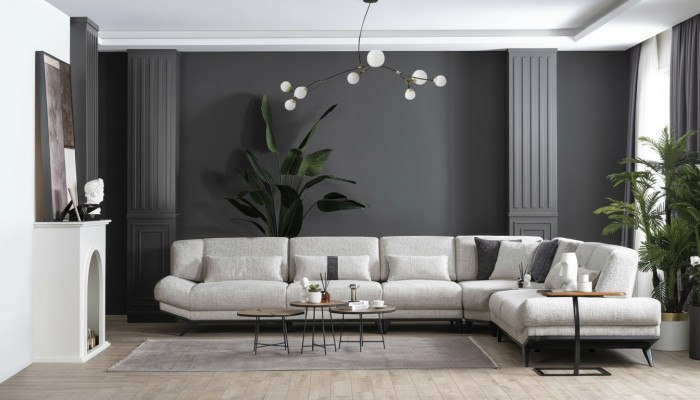 Wäiss Wunnzëmmer Garnitur Eckcanapé L-Form Couch Säitentafel Canapé 2-deelech