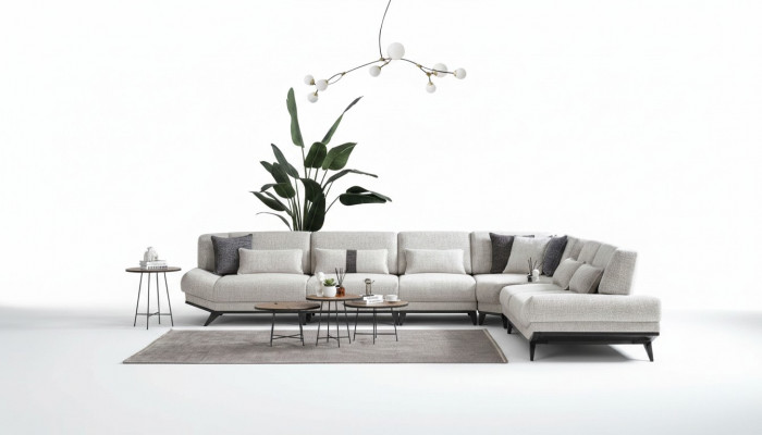 Wäiss Wunnzëmmer Garnitur Eckcanapé L-Form Couch Säitentafel Canapé 2-deelech